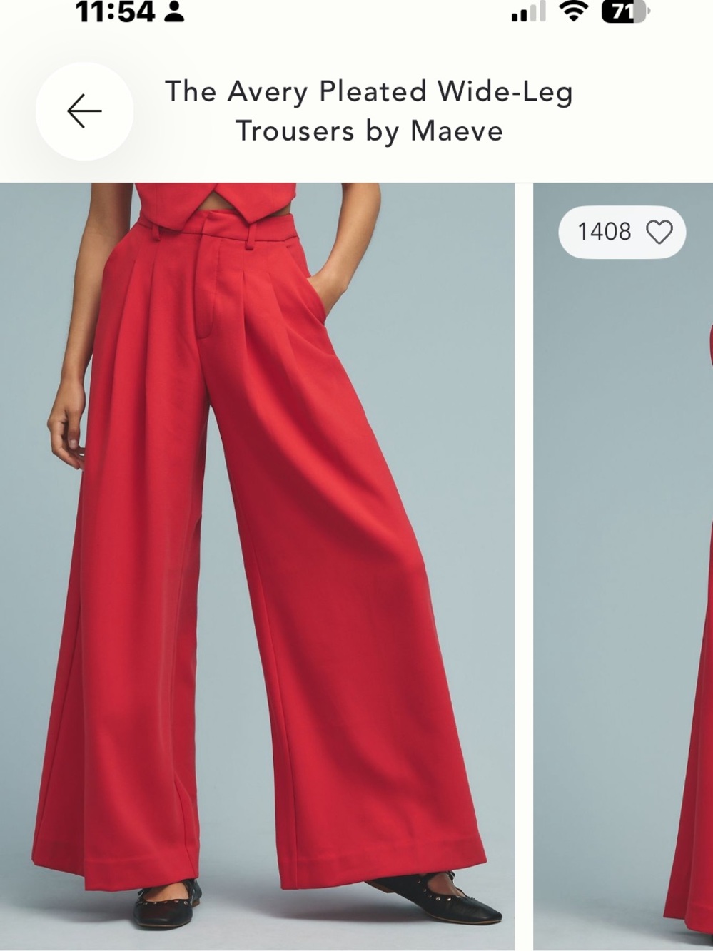 Anthropologie Red Pleated Wide-Leg Trousers